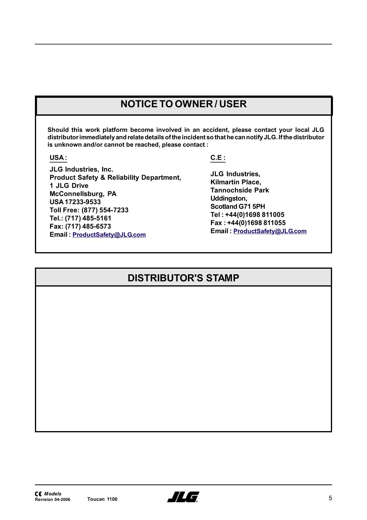 TOUCAN 1100 Vertical Lift Maintenance Operation Operators Manual