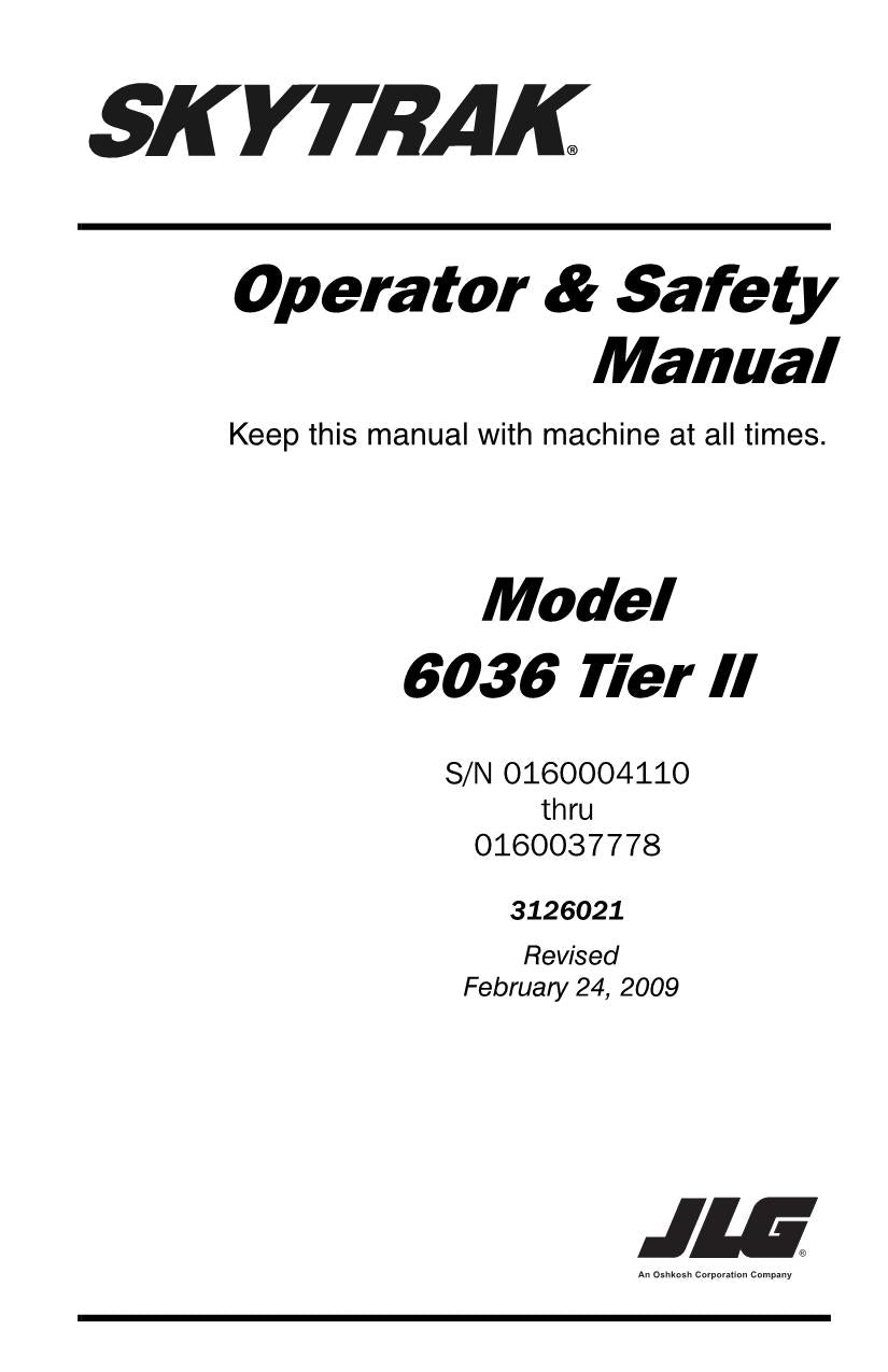 SKYTRAK 6036 Telehandler Maintenance Operation Operators Manual 3126021