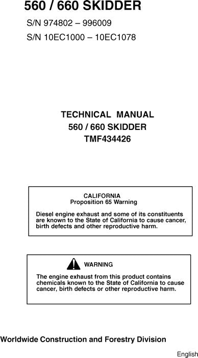 MANUEL DE RÉPARATION ET D'ENTRETIEN DU DÉBUSQUEUR JOHN DEERE 660C 560C