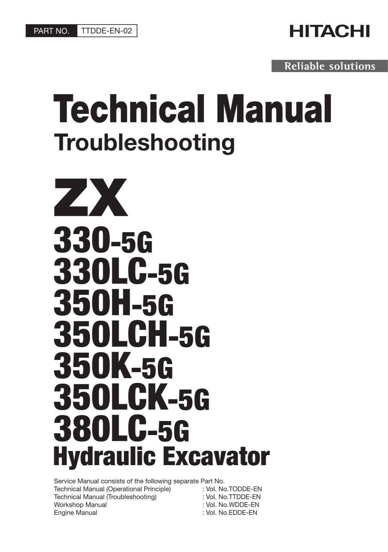 Hitachi ZX330-5G ZX330LC-5G ZX350H-5G Excavator Troublesh Service Manual Schemes