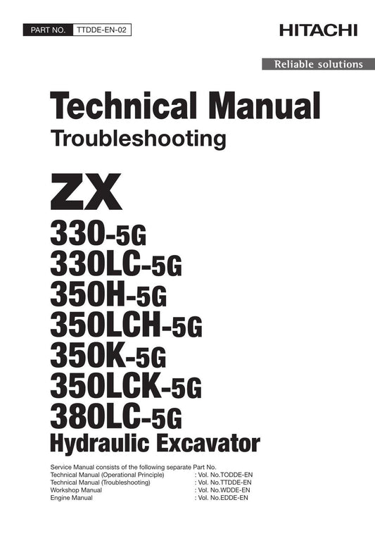 Hitachi ZX350LCH-5G ZX350K-5G Excavator Troubleshooting Service Manual Schemes