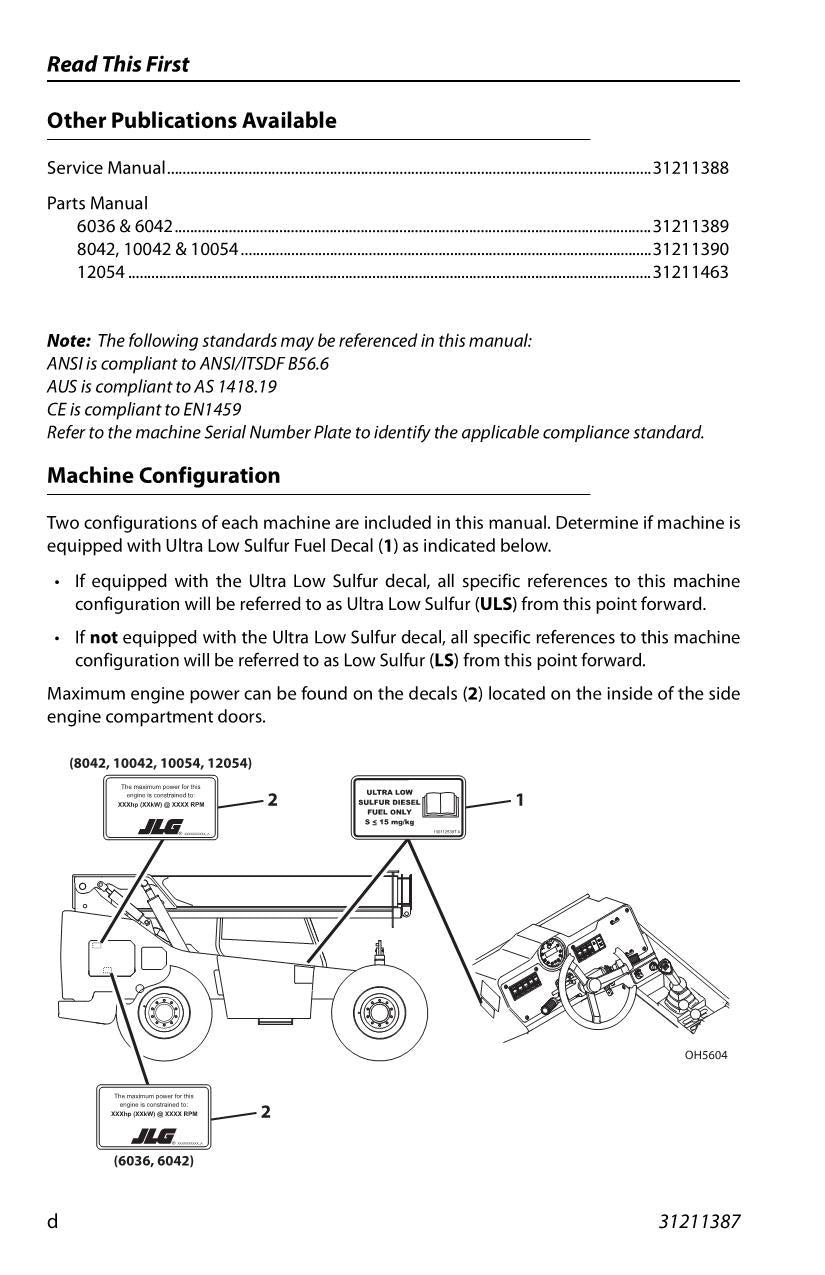 SKYTRAK 10042 10054 12054 6036 6042 8042 Telehandler Operators Manual 31211387