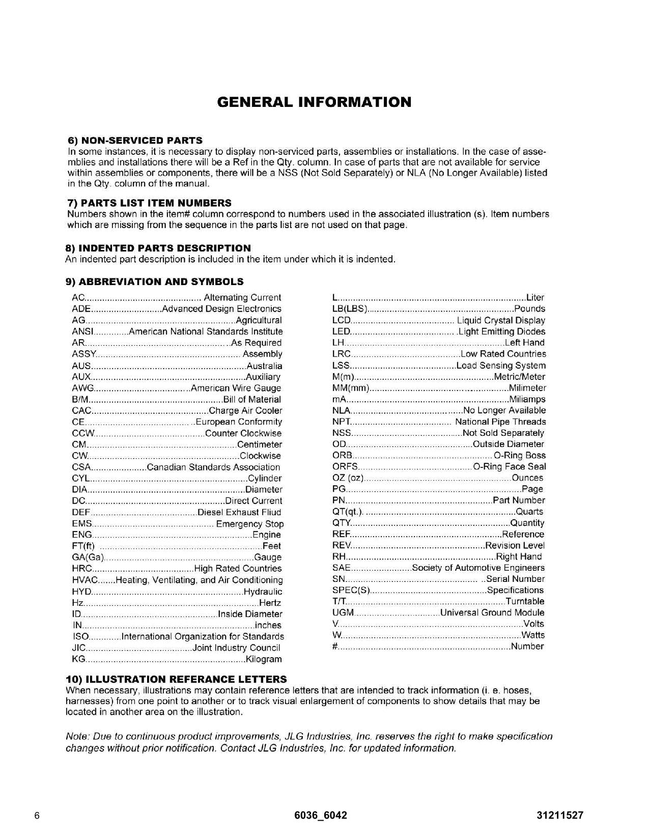 SKYTRAK 6036 6042 Telehandler Parts Catalog Manual