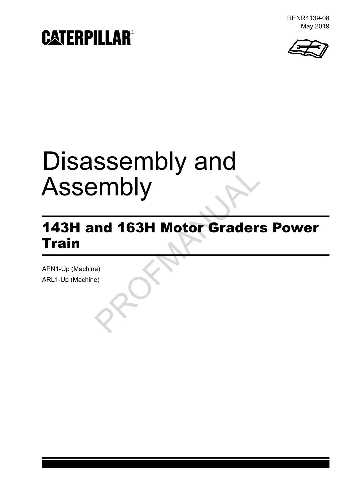 Caterpillar 143H 163H GRADER Power Train Disassemb Assem Service Manual RENR4139