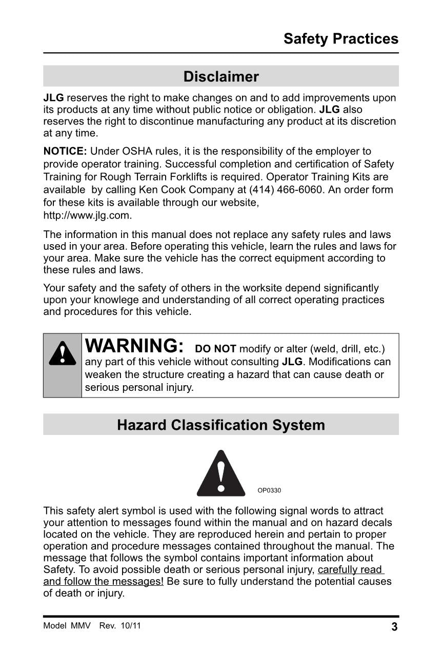 SKYTRAK MMV Telehandler Maintenance Operation Operators Manual 8990504