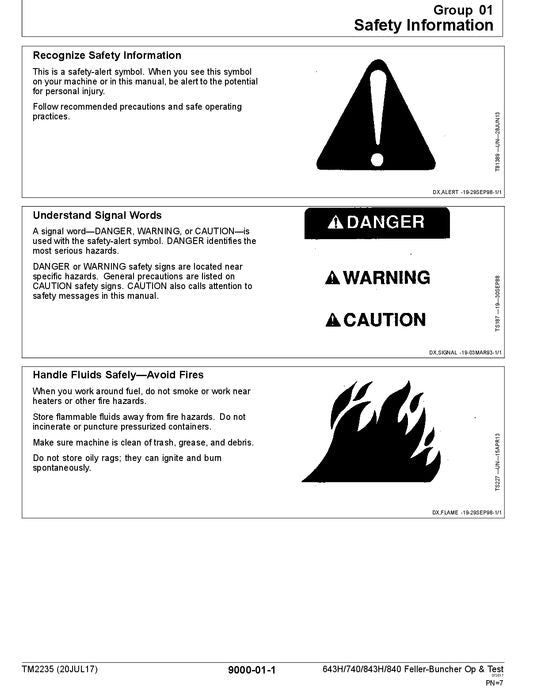 JOHN DEERE 643H 843H 740 840 FELLER BUNCHER OPERATION TEST TECHNICAL MANUAL