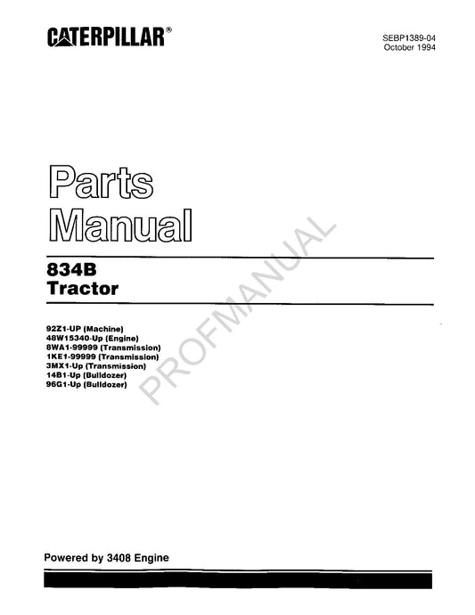 Caterpillar Cat 834B Tractor Parts Catalog Manual