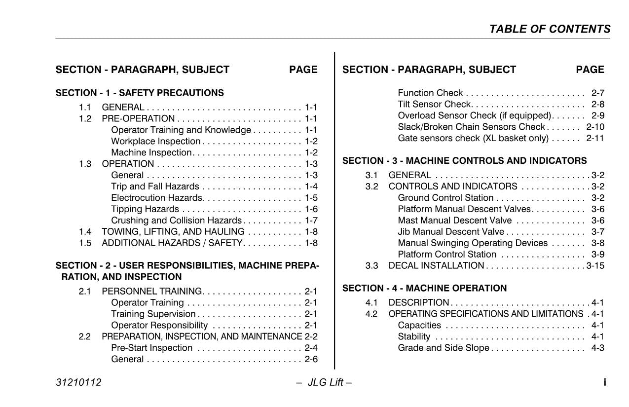 TOUCAN 20E 8E Vertical Lift Maintenance Operation Operators Manual 31210112