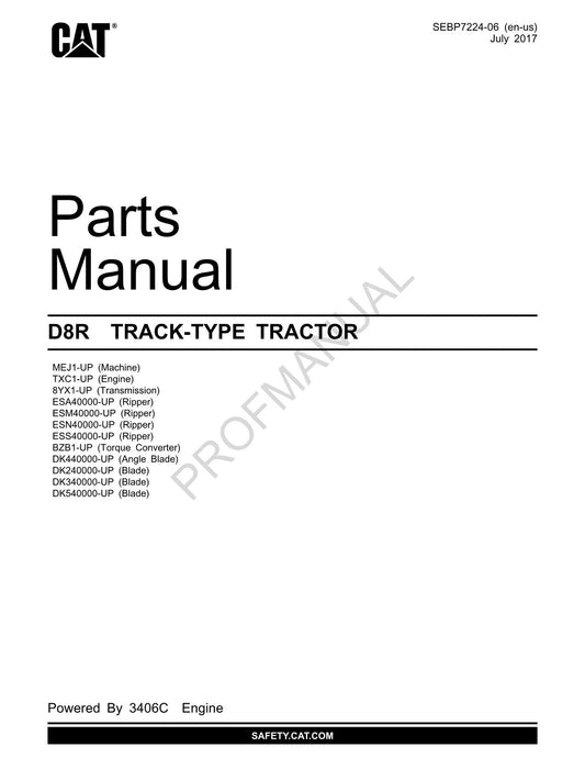 Catalogue de pièces détachées pour TRACTEUR À CHENILLES Caterpillar Cat D8R SEBP7224