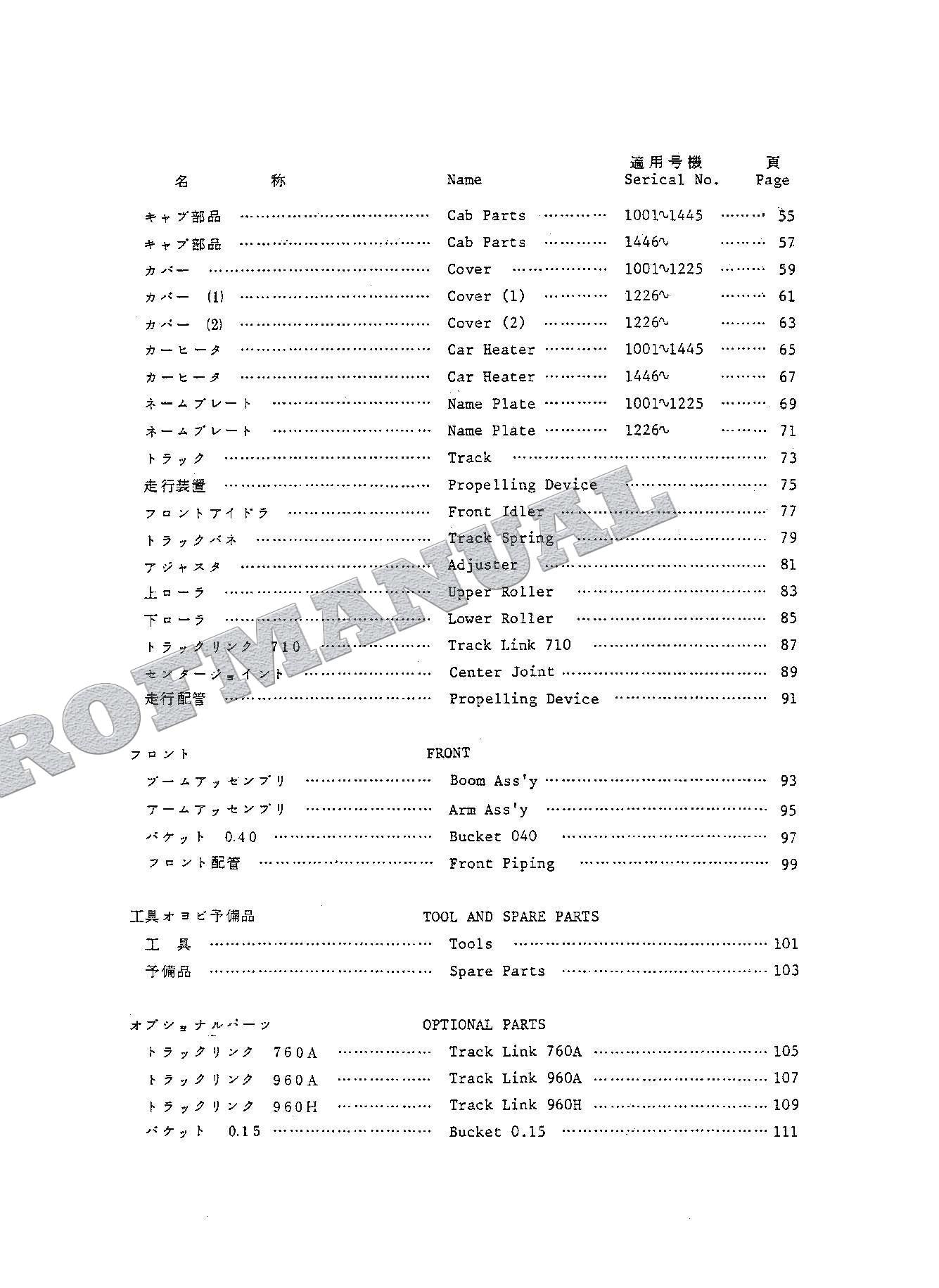 HITACHI UH052M Excavator Parts Catalog Manual