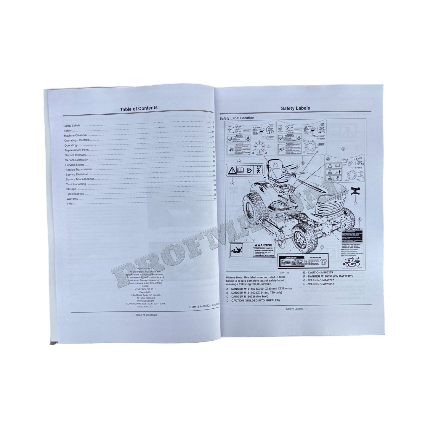 JOHN DEERE X700 X720 X724 X728 X729 TRACTOR OPERATORS MANUAL