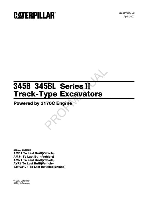 Manuel du catalogue des pièces détachées pour excavatrice à chenilles Caterpillar Cat 345B 345B L XEBP7829