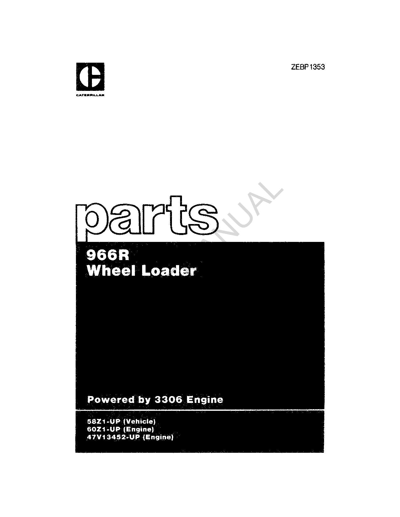 Caterpillar Cat 966G Wheel Loader Parts Catalog Manual ZEBP1353