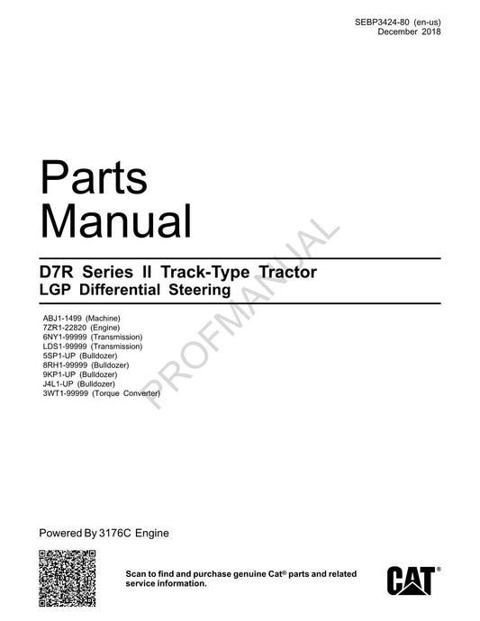 Catalogue de pièces détachées pour tracteur à chenilles Caterpillar Cat D7R série II LGP