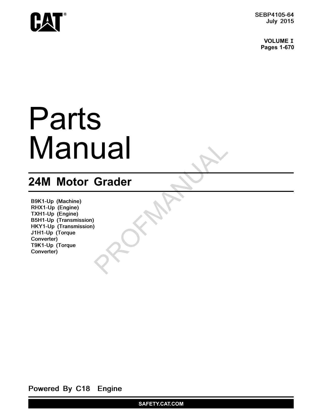 Caterpillar Cat 24M Motor Grader Parts Catalog Manual SEBP4105