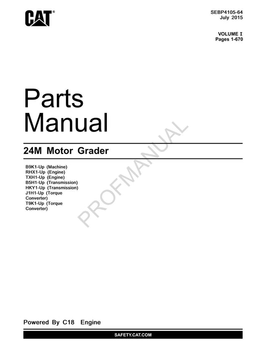 Caterpillar Cat 24M Motor Grader Parts Catalog Manual SEBP4105