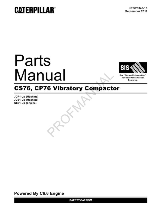 Caterpillar Cat CS76 CP76 Vibratory Compactor Parts Catalog Manual