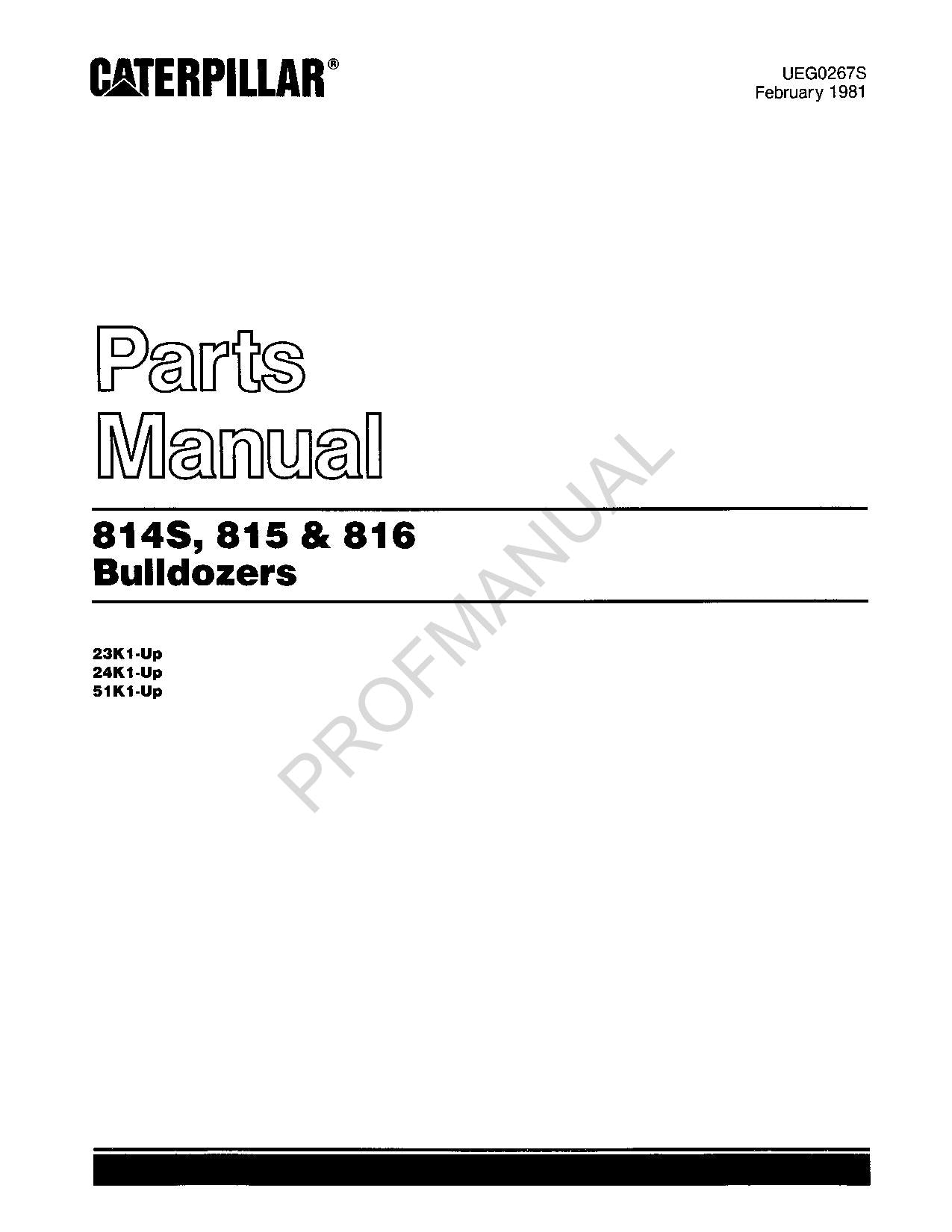 Caterpillar Cat 814S 815 816 Bulldozer Parts Catalog Manual