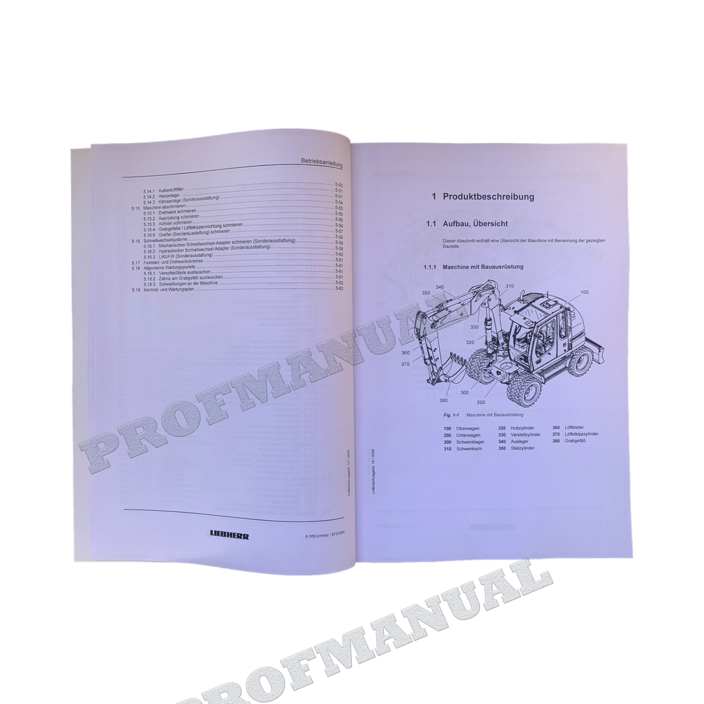 Manuel d'utilisation de la pelle Liebherr A309 Litronic, numéro de série 26392