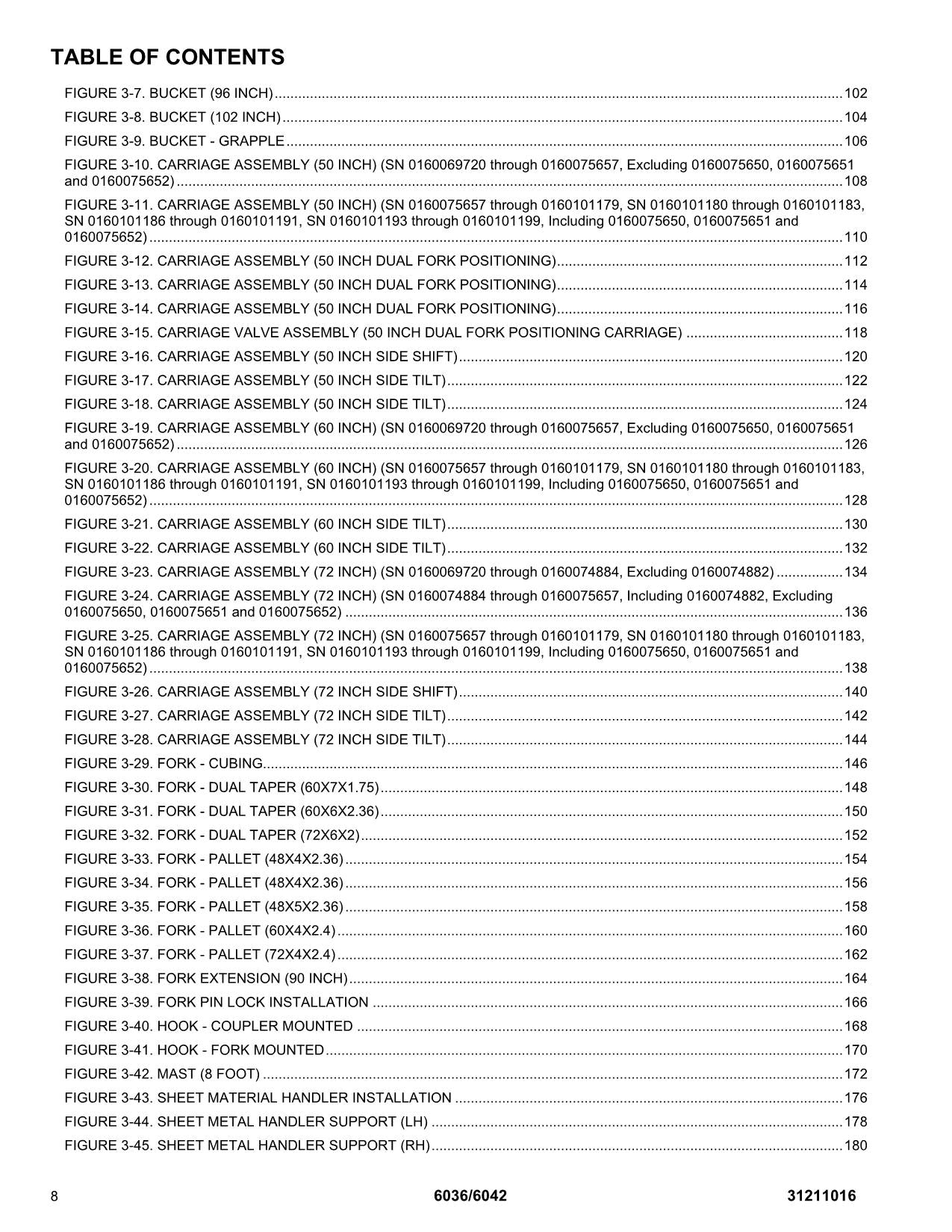 SKYTRAK 6036 6042 Telehandler Parts Catalog Manual 31211016