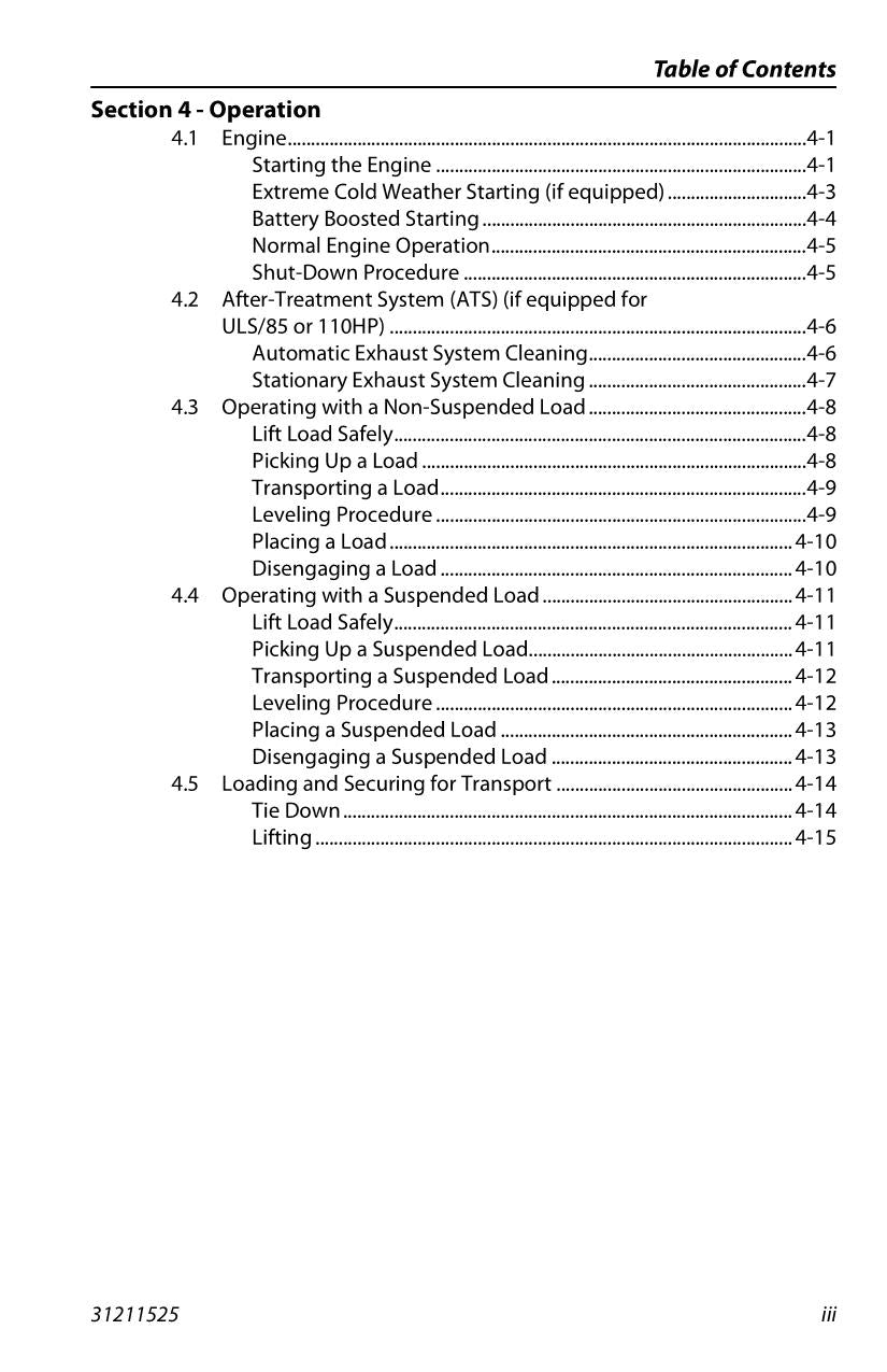 SKYTRAK 10042 10054 12054 6036 6042 8042 Telehandler Operators Manual 31211525