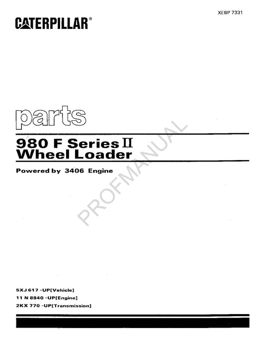 Caterpillar Cat 980F Series II Wheel Loader Parts Catalog Manual XEBP7331