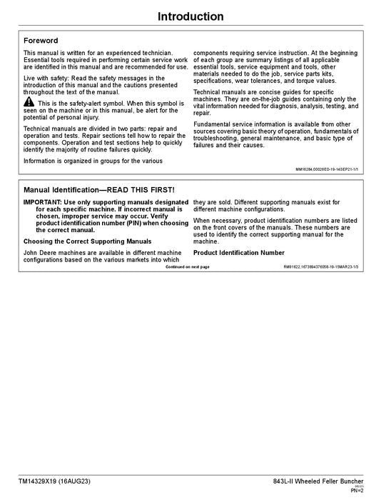 JOHN DEERE 843L-II FAHRRAD-FÄLLBÜNDELMASCHINE - BETRIEBSTEST - TECHNISCHES HANDBUCH