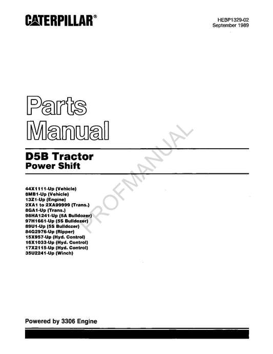 Caterpillar Cat D5B Tractor Power Shift Parts Catalog Manual HEBP1329