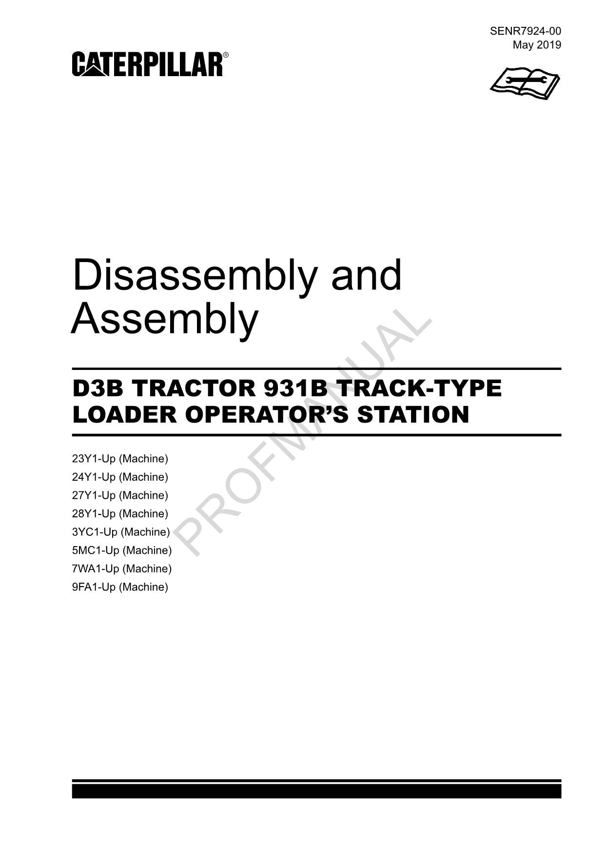 Caterpillar D3B TRAKTOR 931B LADER BEDIENERSTATION Handbuch Demontage und Montage