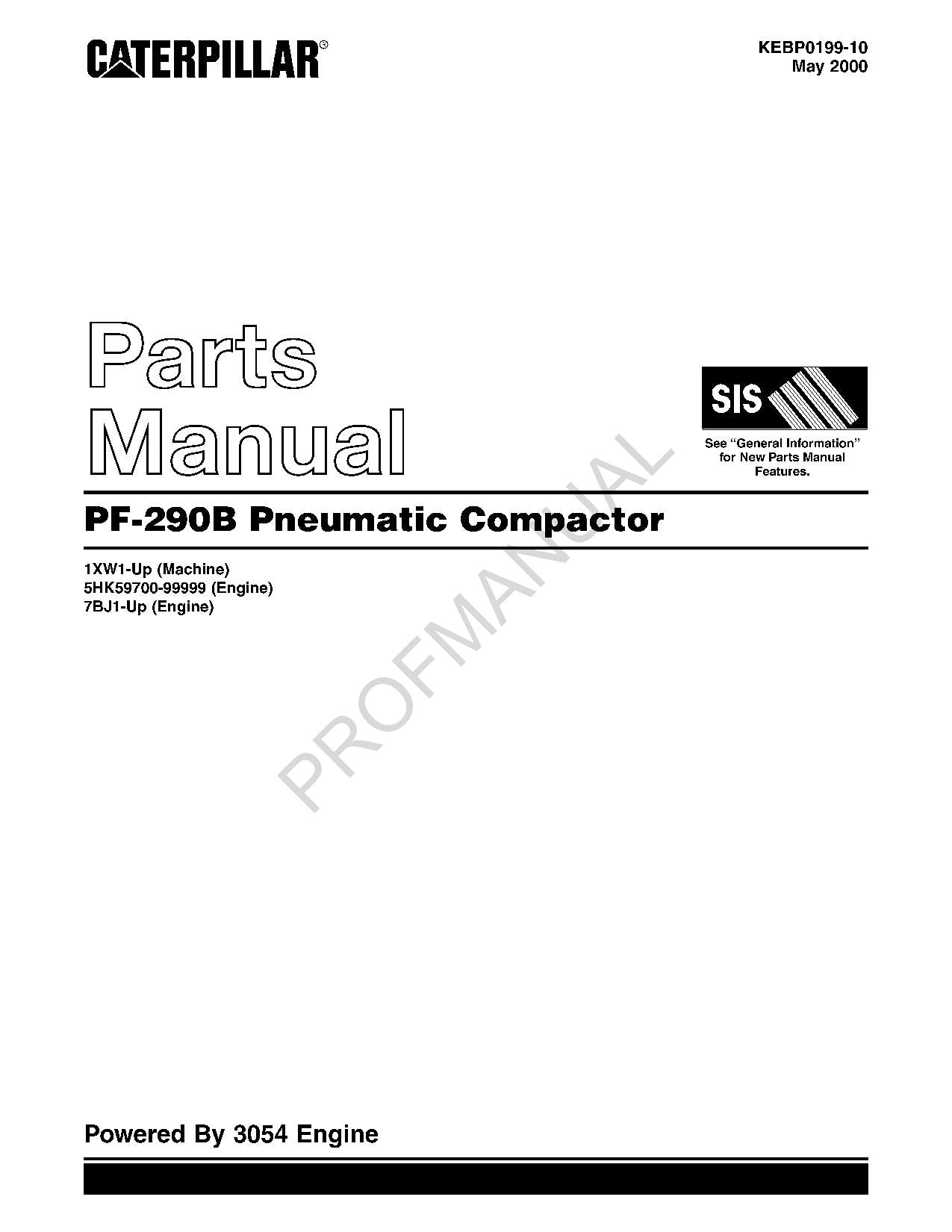 Caterpillar Cat PF 290B Pneumatic Compactor Parts Catalog Manual KEBP0199