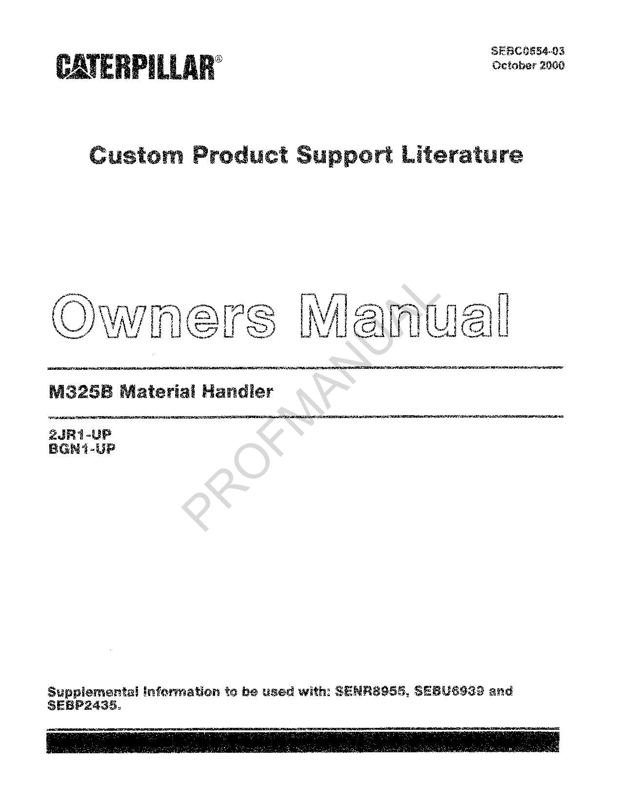 Caterpillar M325B Material Handler Kundensupport Teilekatalog Handbuch SEBC0554