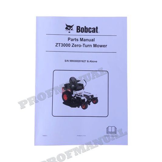 Bobcat ZT3000 Turf Mower Parts Catalog Manual 999300201627-