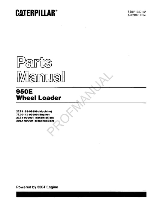 Caterpillar Cat 950E Wheel Loader Parts Catalog Manual SEBP1757