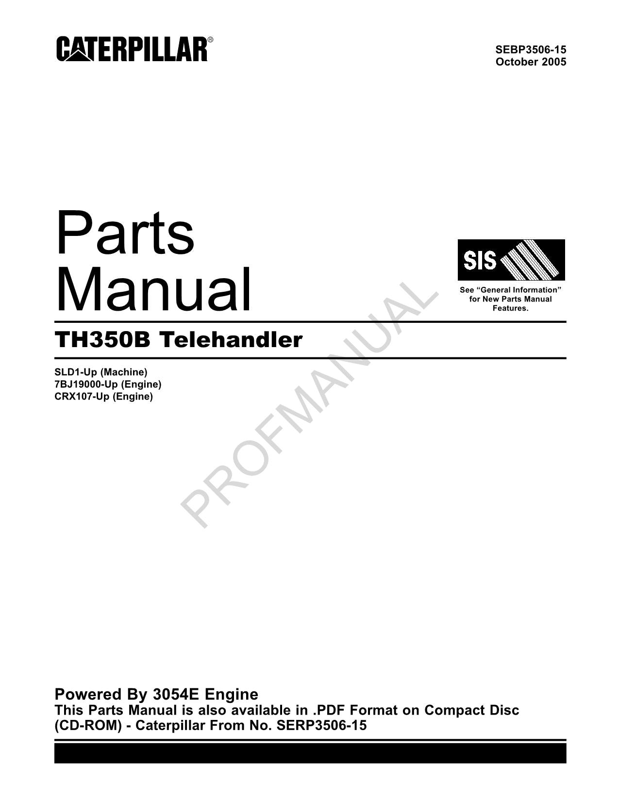 Caterpillar Cat TH350B Telehandler Parts Catalog Manual