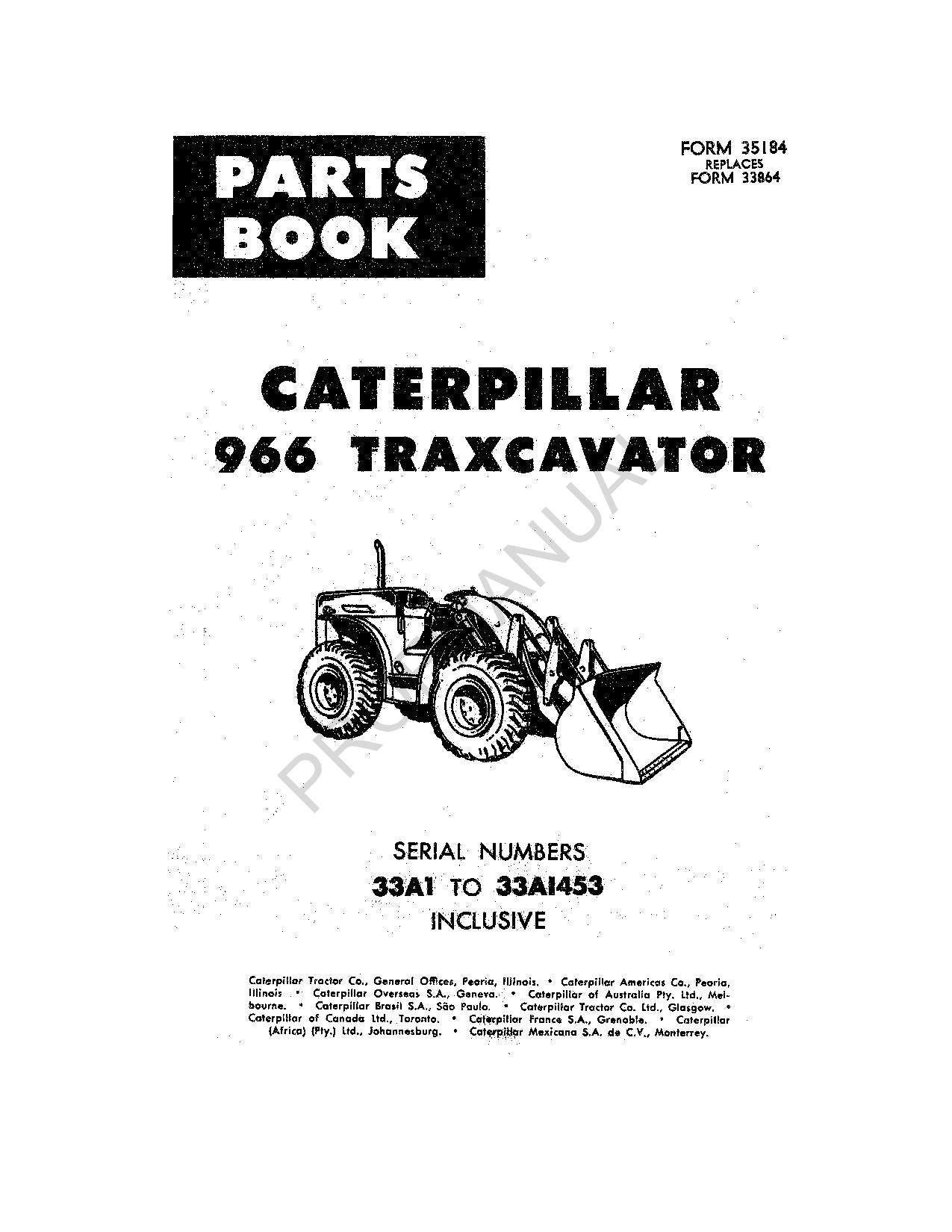 Caterpillar Cat 966 Traxcavator Track Loader Parts Catalog Manual