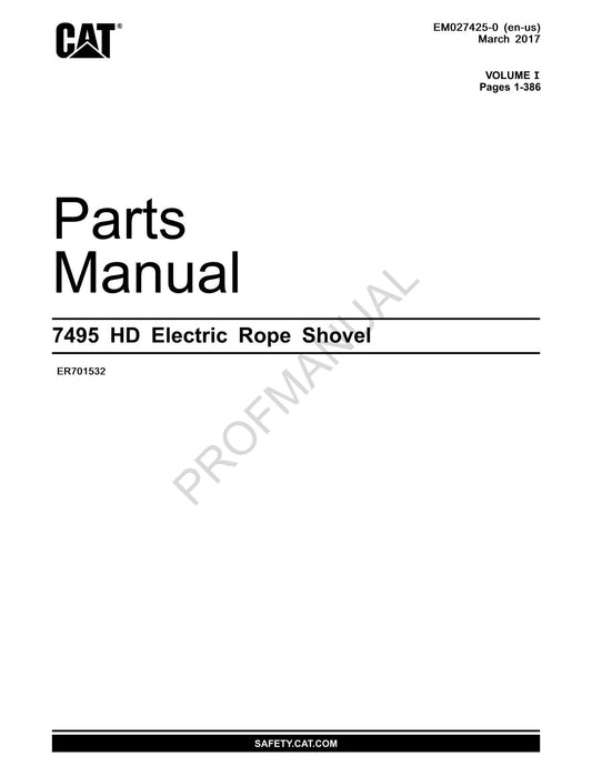 Caterpillar Cat 7495 HD Elektrische Seilschaufel Ersatzteilkatalog Handbuch Ser. ER701532