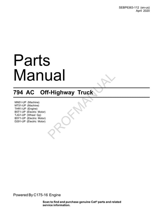 Caterpillar Cat 794 AC Off Highway Truck Parts Catalog Manual