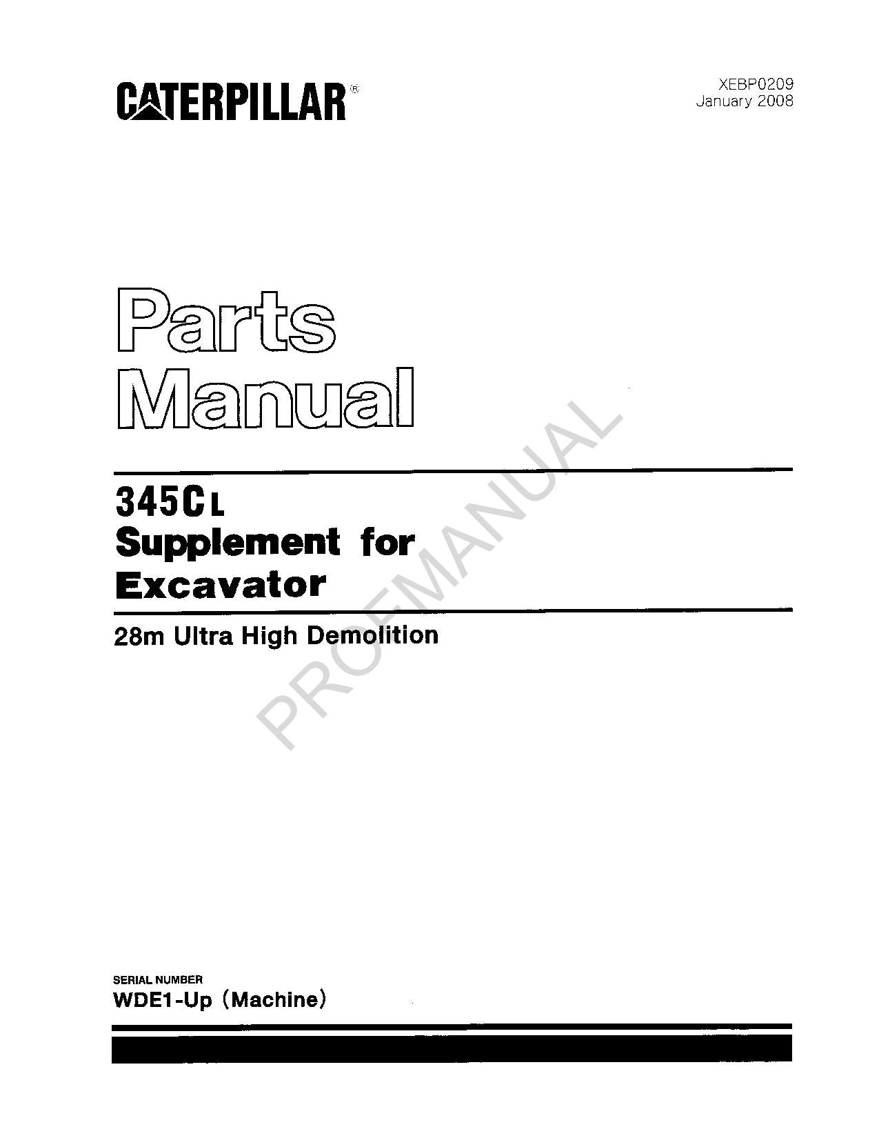 Caterpillar Cat 345C L Ergänzungshandbuch zum Bagger-Ersatzteilkatalog, Serie WDE1-Up