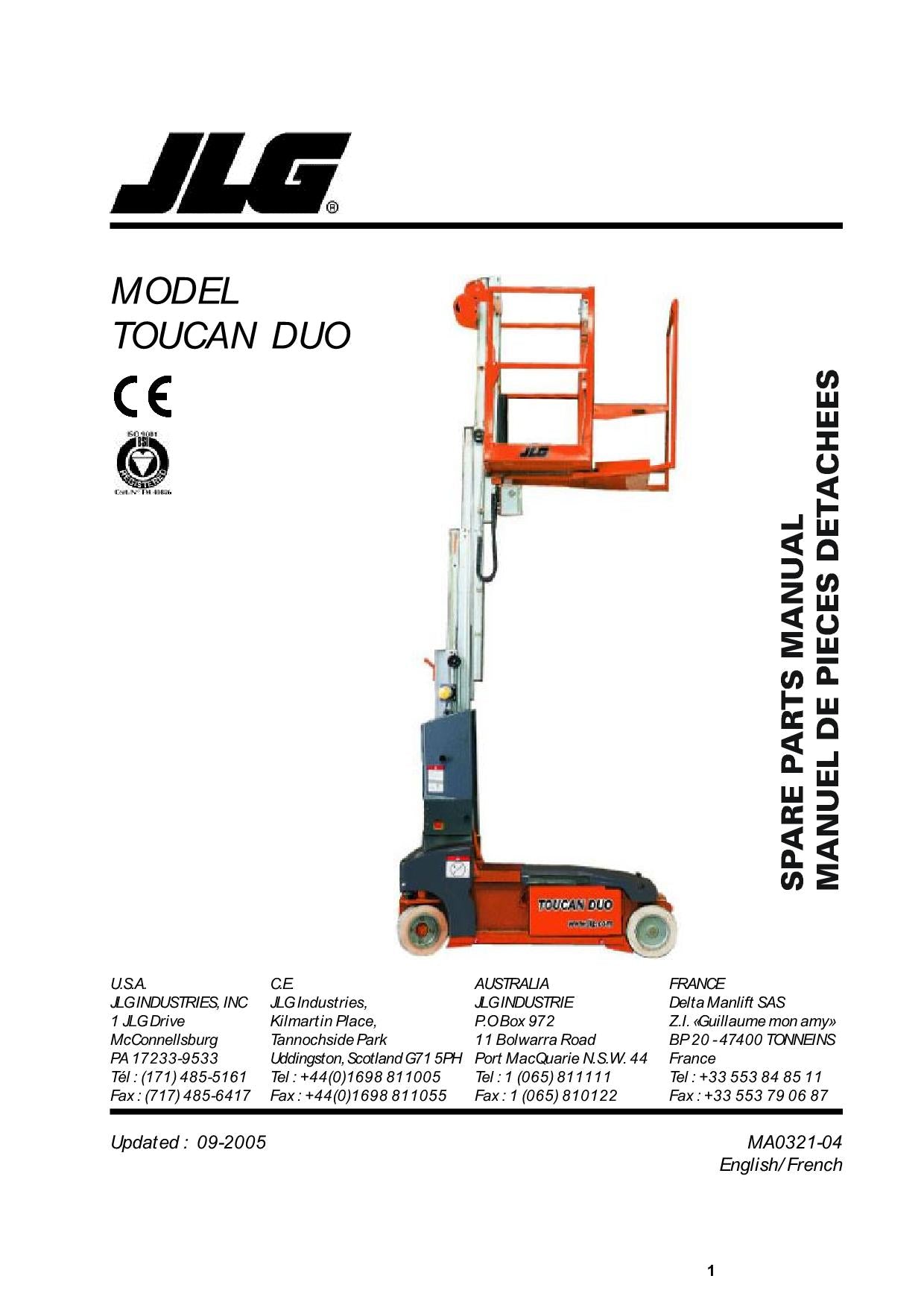 TOUCAN Duo Vertical Lift Parts Catalog Manual S.N. 5267-5301 MA032104