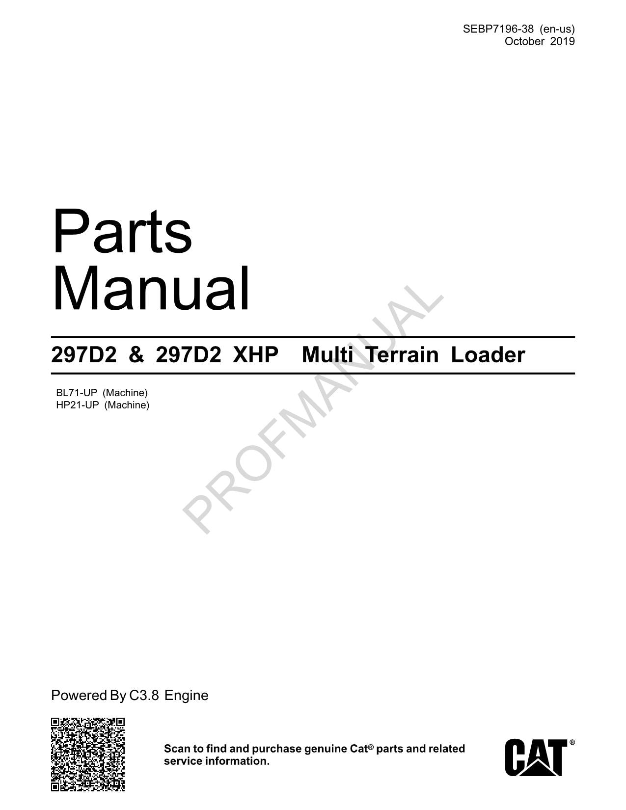 Caterpillar Cat 297D2 297D2 XHP Multi Terrain Loader Parts Catalog Manual