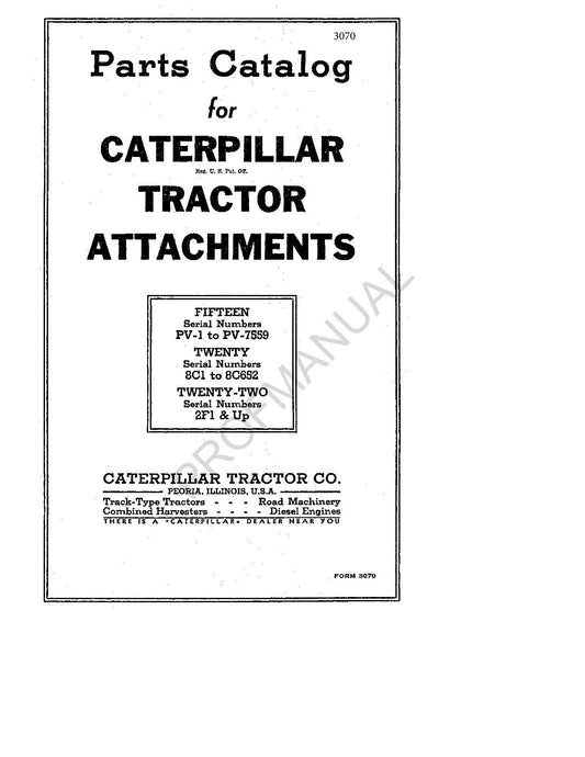 Caterpillar Fifteen Twenty Twenty Two Tractor Attachment Parts Catalog Manual