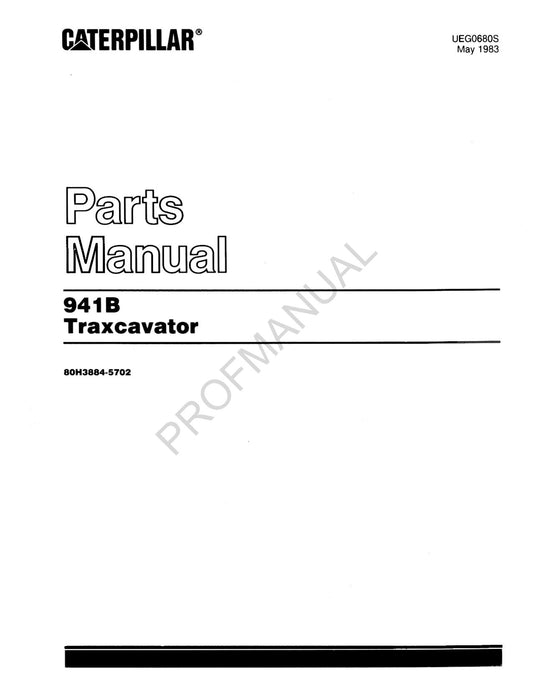 Caterpillar Cat 941B Traxcavator Track Loader Parts Catalog Manual