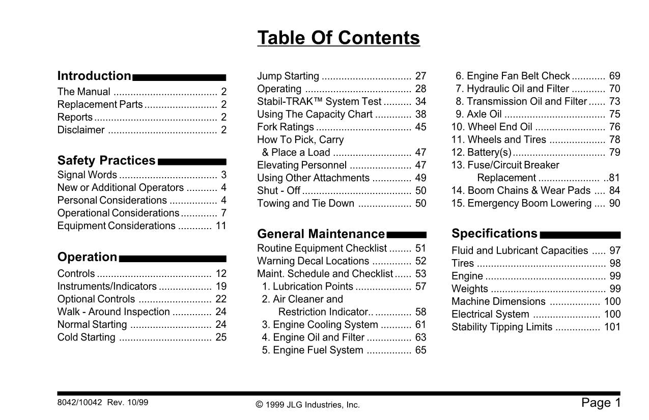 SKYTRAK 10042 8042 Telehandler Maintenance Operation Operators Manual