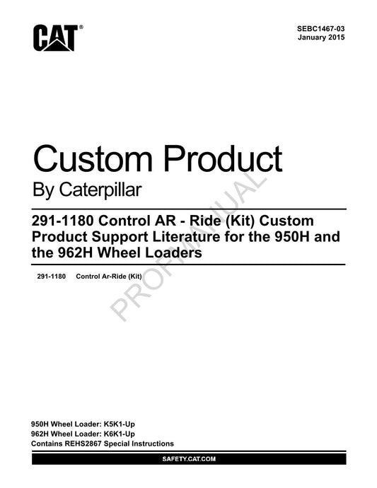 Caterpillar Cat 291 1180 Control 950H-962H Wheel Loader Parts Catalog Manual