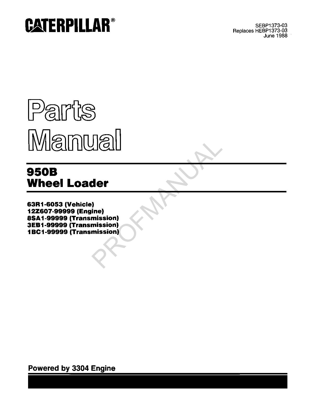 Caterpillar Cat 950B Wheel Loader Parts Catalog Manual SEBP1373