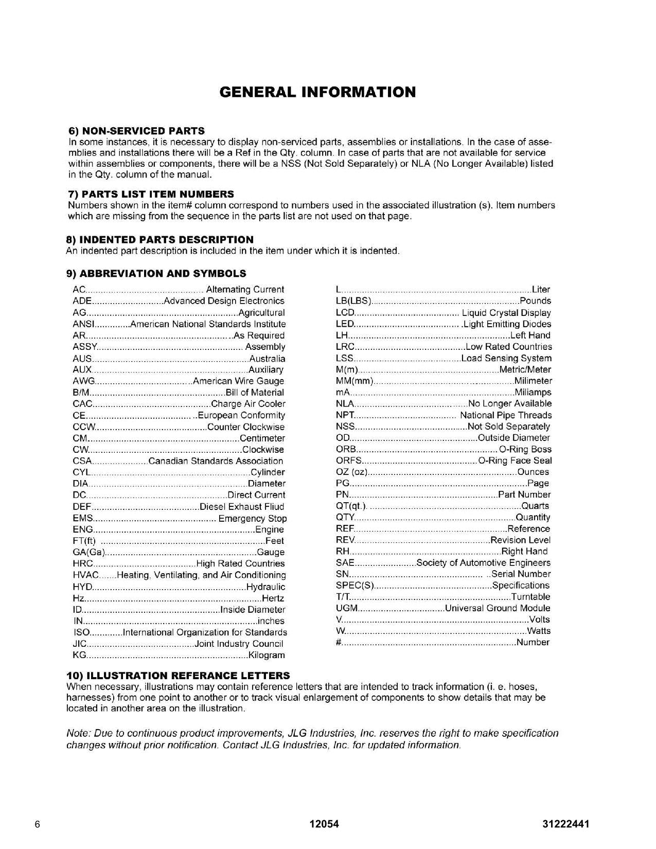 SKYTRAK 12054 Telehandler Parts Catalog Manual 31222441