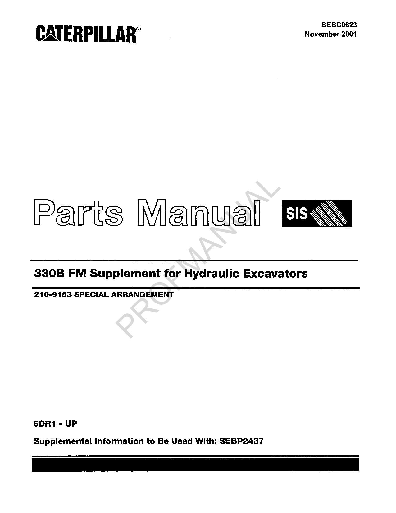 Caterpillar Cat 330B FM Supplement Hydraulic Excavator Parts Catalog Manual