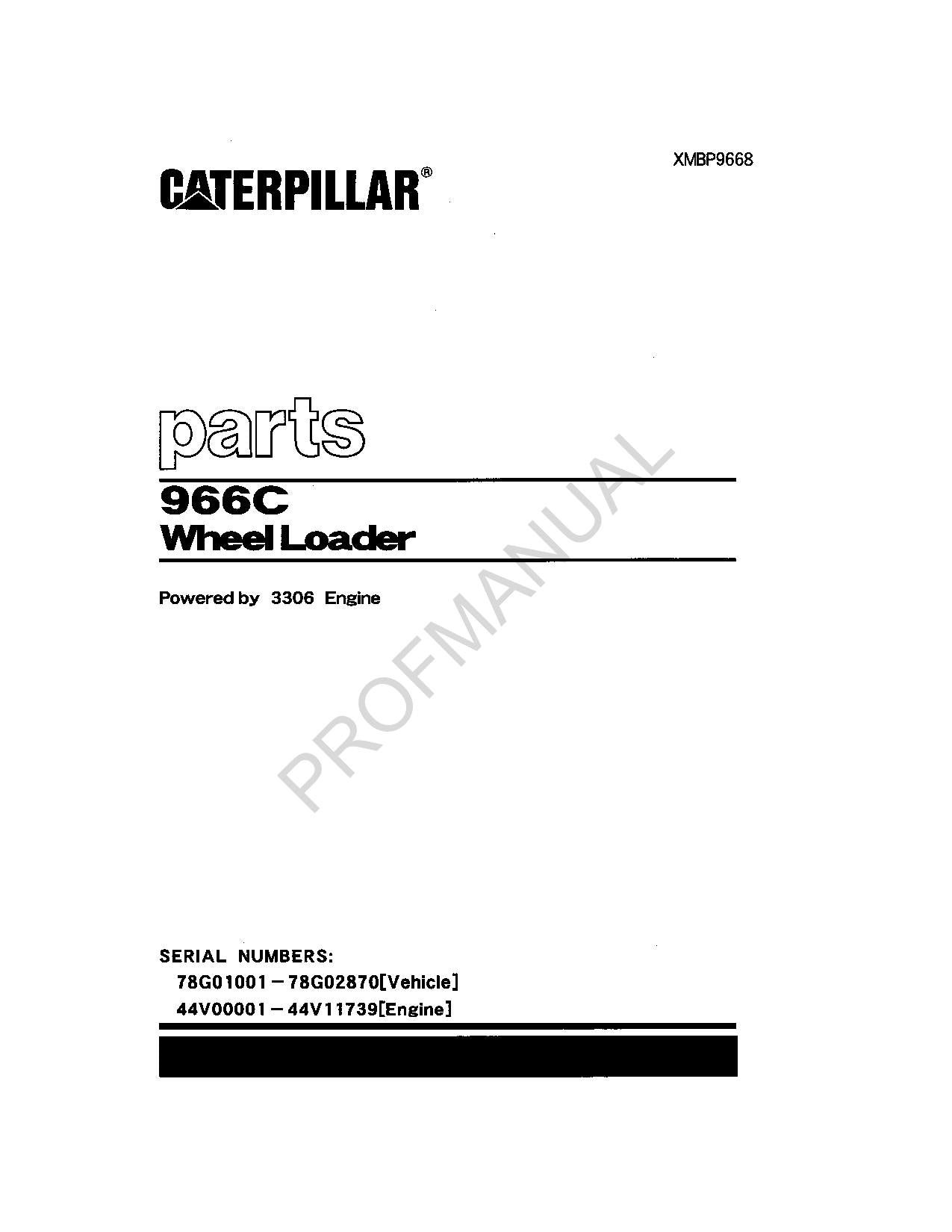 Caterpillar Cat 966C Wheel Loader Parts Catalog Manual XMBP9668