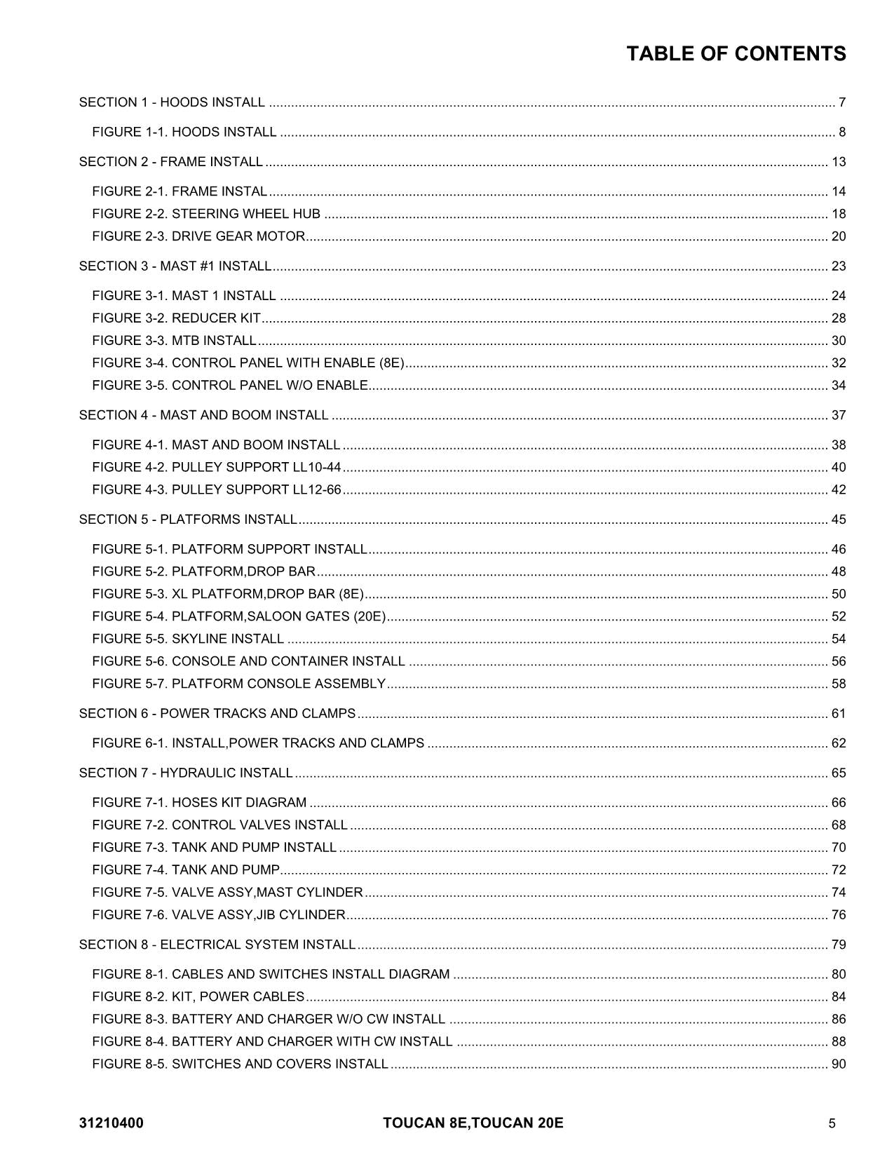 TOUCAN 20E 8E Vertical Lift Parts Catalog Manual 31210400