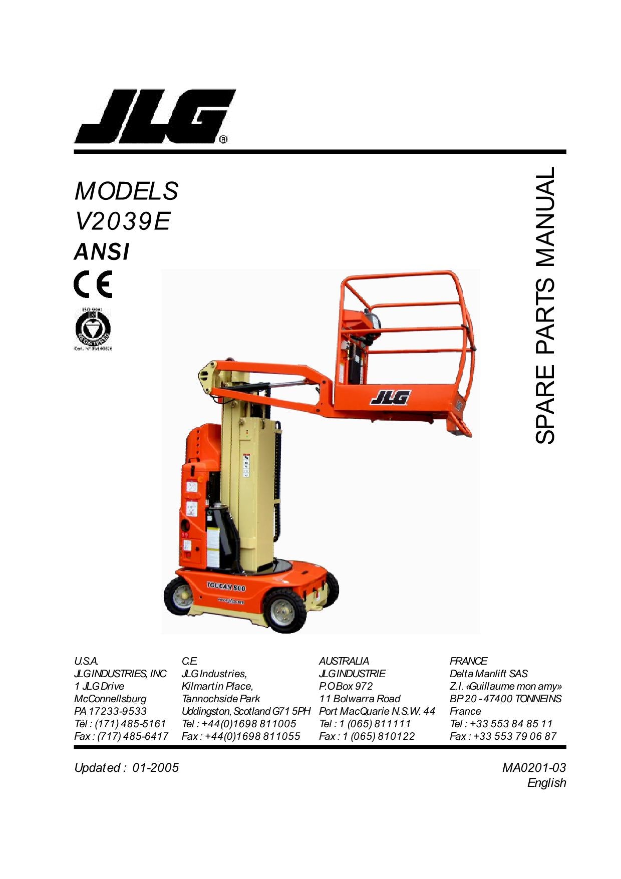 TOUCAN V2039E Vertical Lift Parts Catalog Manual